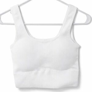 Zenana Padded White Ribbed Cropped Tank Top